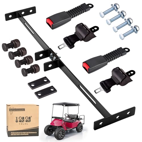 10L0L 2 Passenger Universal Golf Cart Seat Belt Bracket Kit for Yamaha, EZGO TXT/RXV, Club Car DS/Precedent Front Rear Seat, Retractable Seatbelts 42
