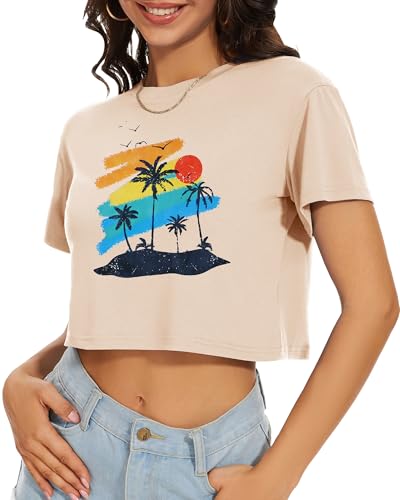 Image of Womens Summer Crop Tops Short Sleeve Round Neck T-Shirts Loose Fit Casual Blouse 2026