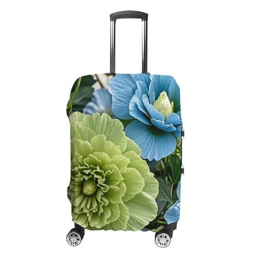 Green And Blue Hibiscus Flowers Printed Luggage Cover Protector, Fits 18-32 Inch Luggage