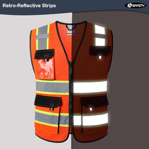 Image of JKSafety Hi Vis Reflective Safety Vests for Men Women High Visibility Vest with Pockets Mesh Fabric Construction Safety Apparel Neon Vest for Work (220-orange S)