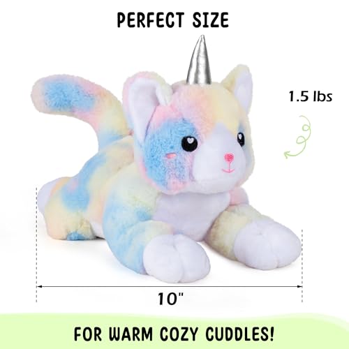 Image of Happy Fuel Kittycorn Cat Stuffed Microwavable Animal - 1.5 lb Unscented Weighted Heating Pad Catticorn Plush, Soft Rainbow Unicorn Cat for Warmth & Comfort, for Women Girls Adults & Kids