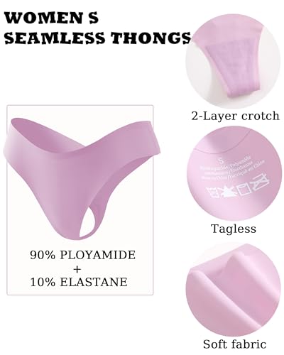 Image of FINETOO Seamless Thongs for Women Sexy No Show Panties Invisible V-waisted Stretch Lingerie Underwear 6 Pack