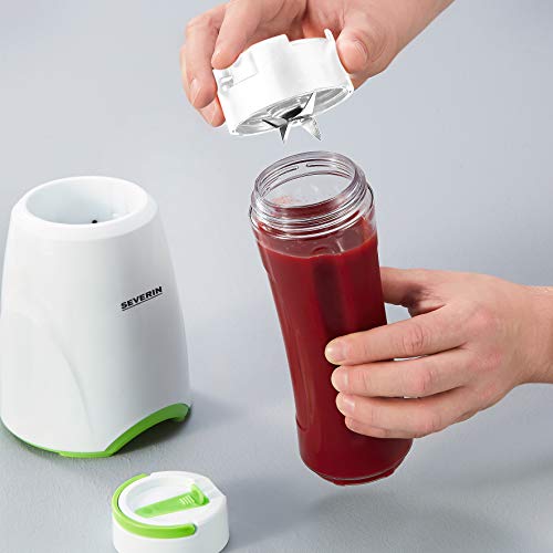 Foto von SEVERIN Smoothie Mix & Go, Praktischer Smoothie-Mixer mit zwei verschließbaren Trinkbehältern á 600ml, To Go Behälter, Standmixer, 300 W, weiß-grün, SM 3735