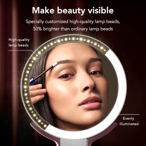 Image of LitBear Travel Makeup Mirror with Lights, Rechargeable Double-Sided 10X /1X Magnifying Mirror, Portable Lighted Beauty Mirror, 3 Color Lighting, Dimmable Touch Screen, Tabletop Handhold Hanging (White)