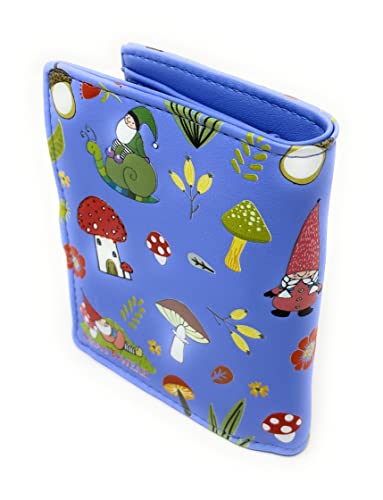 Shag Wear Gnome Forest Small Wallet for Women and Teen Girls Multiple Gnomes Mushrooms Plants Vegan Faux Leather Blue 4.5"2