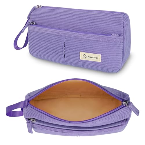 Image of FINPAC Pencil Case, Corduroy Triangle Makeup Bag, Kawaii Pen Bag Pouch Holder Box Organize for Study, Office, or Travel, Purple
