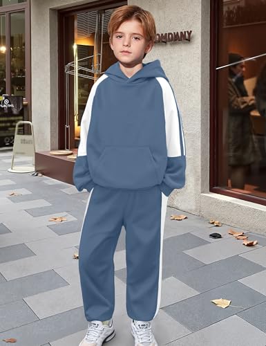 Boys Clothes Hoodie Kids Boys' Clothing Sets Stripe Color Block Sweatsuit 2pcs Long Sleeve Outfits with Pocket 6-12y