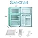 Bossin 3.2 CU. FT Compact Refrigerator 2 Door MIni Fridge Chiller and Freezer Compartment with Removable Glass Shelves Drink Food Storage Cooler for Office, Dorm, Apartment, Bedroom（Green）