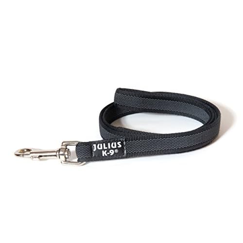 Julius-K9 216GM-S1 Color & Gray gumierte Leine, 20 mm x 1 m mit Schlaufe, maximal für 50 kg Hunde, schwarz-grau