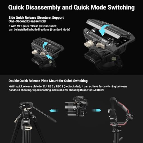 Image of SmallRig AD-01 Video Tripod, 73 inch Heavy Duty Tripod with 360 Degree Fluid Head and Quick Release Plate for DSLR, Camcorder, Cameras 3751, Black