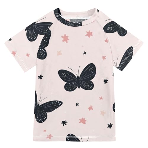 Boys Short Sleeve T-Shirts Butterfly Star Flying Rashguard Kids Swim Shirts Sun UPF 50+