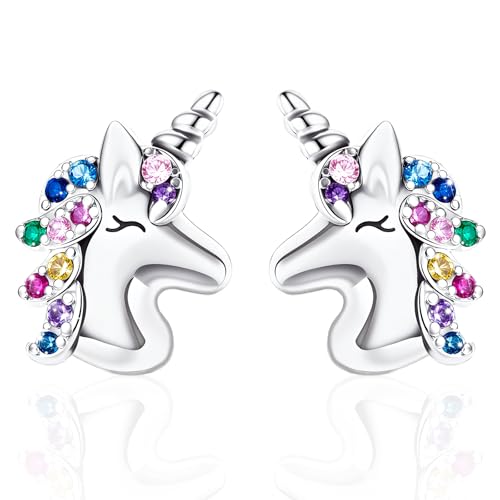 Unicorn Earrings,925 Sterling Silver Earrings,Hypoallergenic Flat Back Stud Earrings,Gifts for Girls Daughter Granddaughter Sister,Graduation Valentines Christmas Birthday Gifts