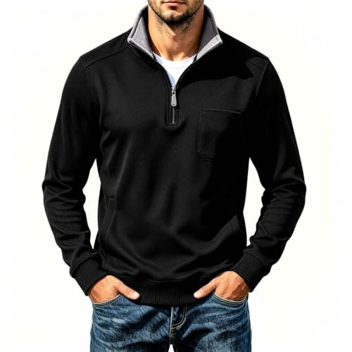 Mens Long Sleeve Shirt Fleece Lined Textured Trendy Quarter Zip Pullover - image 6