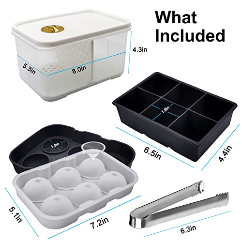 Kenton Ice Cube Trays (Set Of 2 With Bin&Lid), Whiskey Ice Cube Mold Round Ice Cube Trays For Freezer, Large Ice Cube Molds Tray Silicone Ice Mold Ice Ball Tray Maker For Whiskey Bourbon Square Ice #TOP5