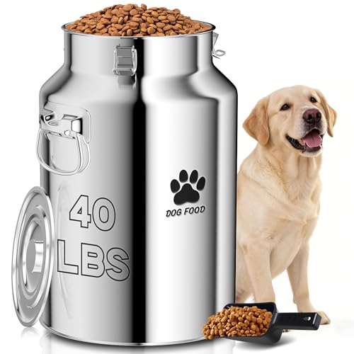 40Lbs Large Metal Dog Food Storage Container Stainless Steel Dog Food Storage Tank Multifunctional Storage Bin with Lid and Spoon Food Storage Container for Big Dogs Keep Fresh Easy to Clean