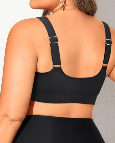 Daci Women Plus Size Sports Bra Bikini Top Only Push Up Scoop Neck Swim Top Full Coverage Bathing Suit for Large Bust2