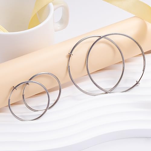 Stainless Steel Big Clip On Spring Hoop Earrings 3 Pcs Jewelry Set Gunmetal Tone2