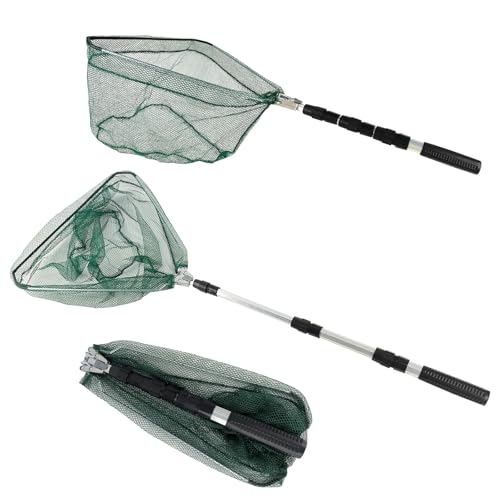 Triangular Fishing Net with Telescoping Pole Handle, Fishing Landing Net for Fishing & Camping, Handle Extend 18-36 Inches