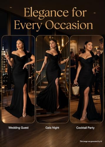 Image of Fooullaide Women Sexy Off Shoulder Elegant V Neck Wrap Formal Evening Gowns
