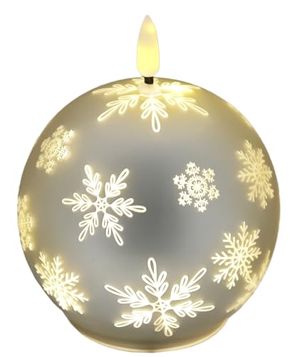 LED-Kugelkerze aus Glas mit Schneeflocken-Motiv und Timer 10cm...