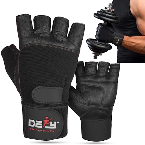 Defy Challenge Your Fear Defy Padded Weight Lifting Gloves With 13 Inch Long Wrist Wrap Genuine Leather Gym Gloves For Power Lifting thumb #1