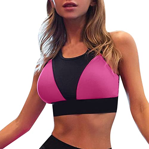 Hauts pour femmes, haut tendance pour femmes, gilet de yoga patchwork, gilet de yoga confortable, mince et sexy, gilet de sport décontracté, hauts soutien-gorge, camisoles pour femmes rembourrées, rose vif, S