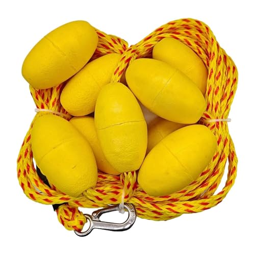 Vaveren 60ft Tow Rope for 1 to 6 Riders for Tubing, Water Sports with 9 Floats, with Hook Heavy Duty Boating Tow Rope, Towable Tube, Red Spots