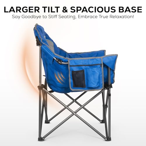 Image of Oversized XXL Padded Camping Chairs for Adults, 1Pcs 500lbs Heavy Duty Support, 500G Ultra-Thick Cushion Sofa-Like Comfort, Folding Lawn Chair with Cooler Bag & Side Pockets, Blue
