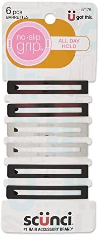 Scunci by Conair No-Slip Grip Open Center Stay Tight Barrettes, Hair Clips in Assorted Neutral Metallic Colors, Packaging May Vary, 6 Count(Pack of 1)