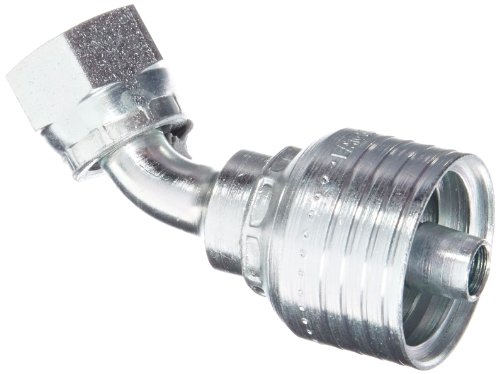 Image of Aeroquip 1BA6FRA6 Carbon Steel Global TTC12 (Thru the Cover) Crimp Hose Fitting Female ORS Swivel, 45 Degree Elbow, 3 /8 inch Hose ID, 3 /8 inch Tube Size