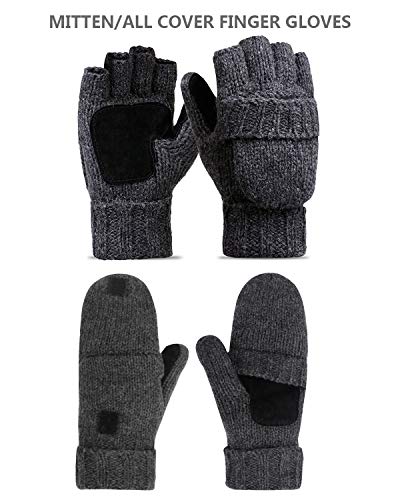 ECOMBOS Vingerloze handschoenen voor dames, gebreide handschoenen met wanten flap - Image 7