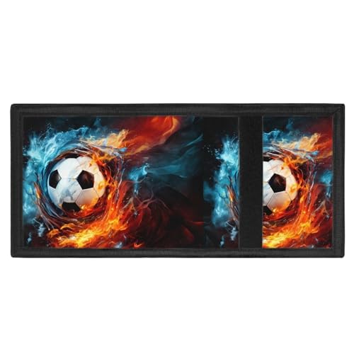 INSTANTARTS Soccer Ball Canvas Wallet for Boys Water and Fire are Immiscible Tri-fold Money Bag Portable Clutch Coin Purse Coin Storage Bag4