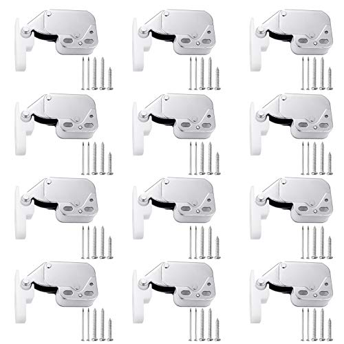 12 Pieces Touch Catch Latch, Cupboard Spring Catches Touch Push Latch Cold Rolled Steel Touch Release Latch Press Open Catch with Screws for Drawer Cabinet Cupboard Door