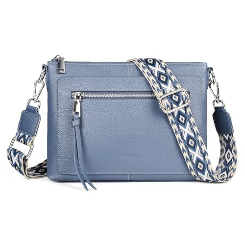 befen Genuine Leather Crossbody Bags for Women, Small Soft Leather Shoulder Bag, Women's Cross body, Crossover Body Handbags Purses with Adjustable Wide Guitar Strap, Light Blue