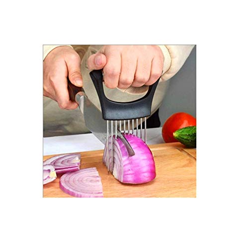 Fourchette Porte-Oignon Assistant Trancheuse Alimentaire, Trancheuse Porte-Oignon Tout-en-Un en Acier Inoxydable avec Poignée Antidérapante,Éplucheur d'oignon Cuisine de Coupe (1 Pc)