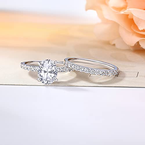 2 Carat Oval Engagement Rings Set for Women | Cubic Zirconia Wedding Sets | Wedding Band Ring | Promise Rings for Her 18K White Gold Plated Jewelry Gifts Size 4-112