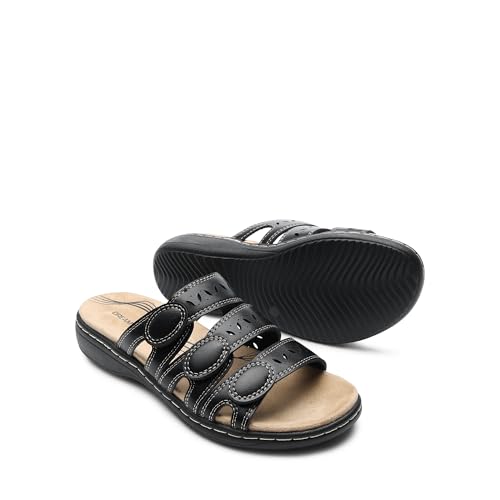 DREAM PAIRS Women's Slide Sandals Comfortable Arch Support Casual Walking Sandals Adjustable Straps Slip On Low Wedge Flat Sandals4