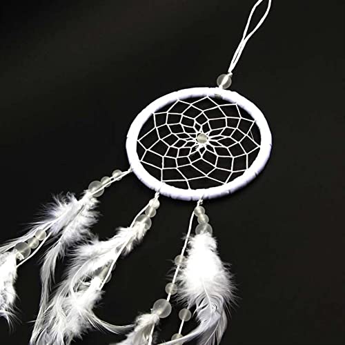 Atrapasueños hecho a mano decoración colgante pared coche plumas blanco 3