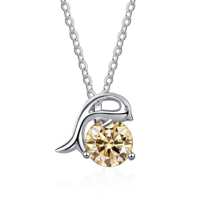 Collier moissanite bleu vert pour femme pendentif dauphin argent