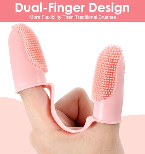 Image of Finger Dog Toothbrush, 3 Pack, Multicolor, Dual-Finger Design, 135 Angled Bristles, Extra Soft, Pet Toothbrush