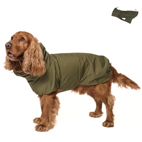 PAW WOW Oskar Hunderegenmantel | Wasserdicht mit Bauchschutz & Geschirröffnung | Reflektierende Hunde-Regenjacke für kleine & große Hunde (M)