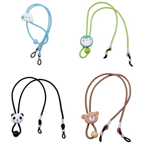 DBAILY Brillenband, 4 Stück Verstellbare Brillenkette, Brillenschnur, Brillenbänder für Damen, Kinder, Herren(Brauner Bär+Blaue Smiley-Wolke+Schwarzer und Weißer Panda+Grüner Pinguin)