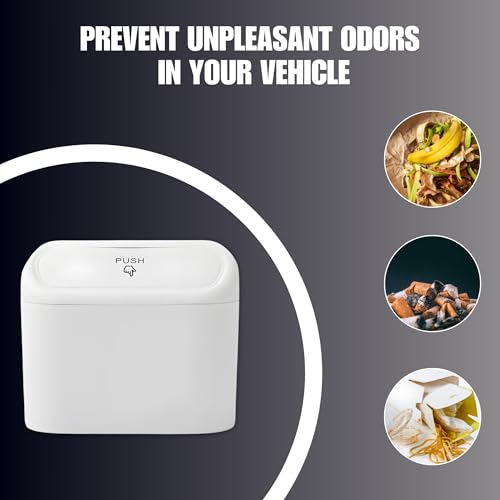 Image of Car Trash Can with Lid Mini Car Trash Can | Auto Dustbin Garbage Organizer | Car Accessories for Interior, Garbage Bin for Car, Home, Office | Essential Multi-Purpose Car Trash Can (White)