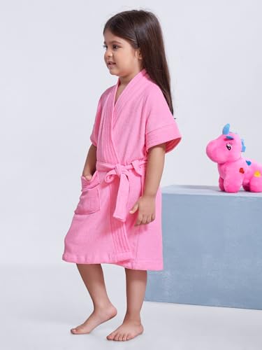 Image of SAND DUNE Girls Terry Cotton Bathrobe Knee Length Pink 3-4Y