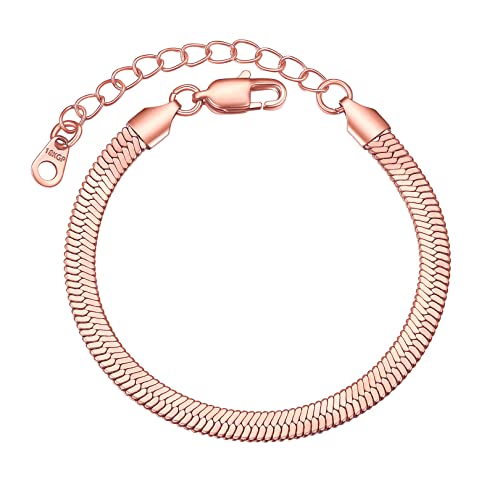 FOCALOOK klassische Schlangenkette Armband 5mm breit Rosegold vergoldet Flache Gliederarmband 16+5cm verstellbar Damen Mädchen Handgelenk Kette Modeschmuck Accessoire Cover