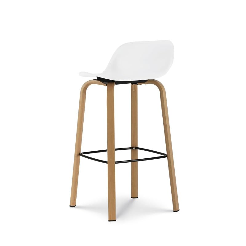 Kosmi Set di 4 sgabelli da bar bianchi in stile scandinavo con gambe effetto legno in metallo, altezza 66 cm