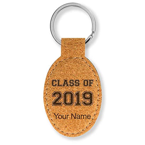 Oval Keychain, Class of 2019, Personalized Engraving Included (Cork)