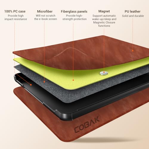 Image of CoBak Case for Kindle Paperwhite 12th Gen 2024 (7 inch) & Colorsoft Signature Edition - All New PU Leather Cover with Auto Sleep Wake Feature for Paperwhite Signature 2024 Released, Brown
