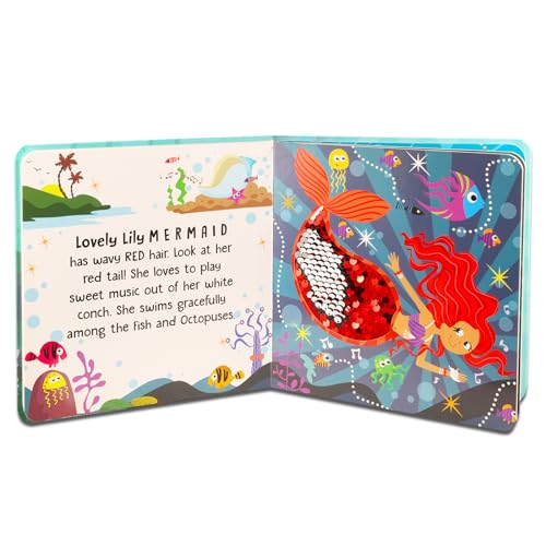 Sequin Touch and Feel Board Books Set for Toddlers 3-5 - Bundle with 2 Reversible Glitter Board Books for Kids with Animals, Mermaids & Bonus Book - Thumbnail 2