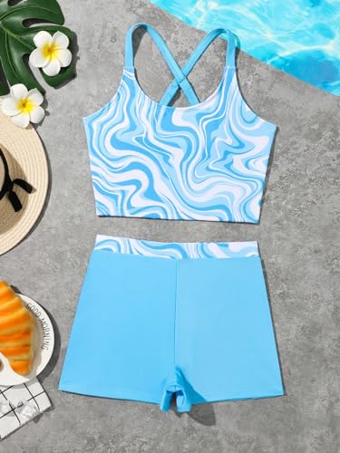 Milumia Girl's Two Piece Tankini Set Boho Marble Print Tankini Top and Shorts Swimsuit3